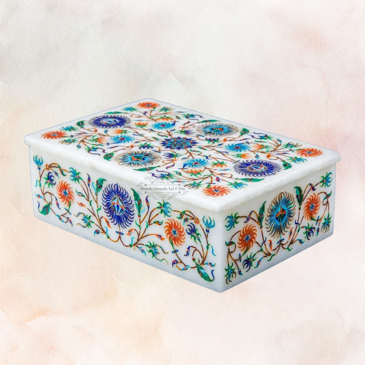 Orange Flower Designed Marble Jewellery Box